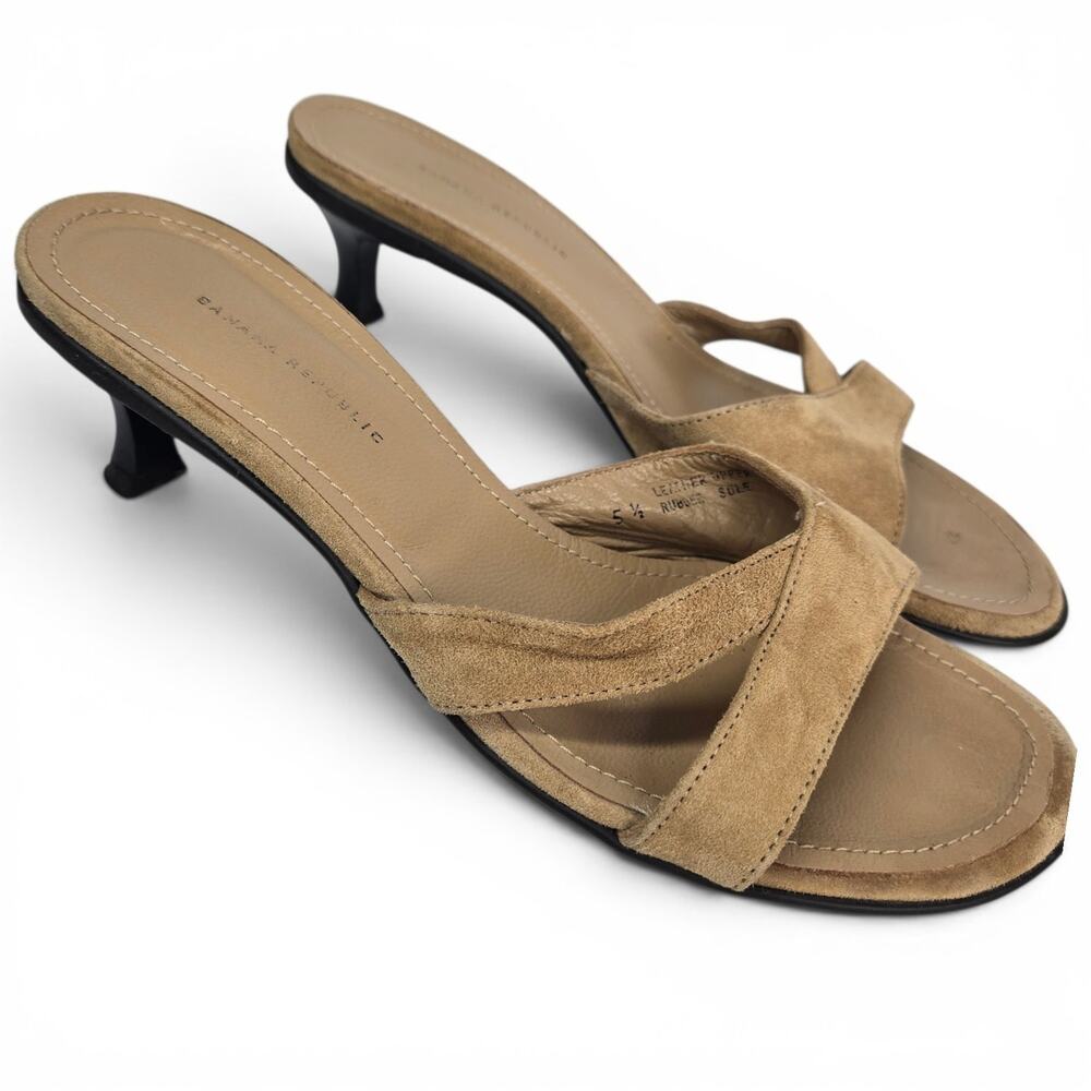 Vintage Banana Republic Suede Kitten Heel Sandals Tan Neutral Size 5.5 Y2k Mules
